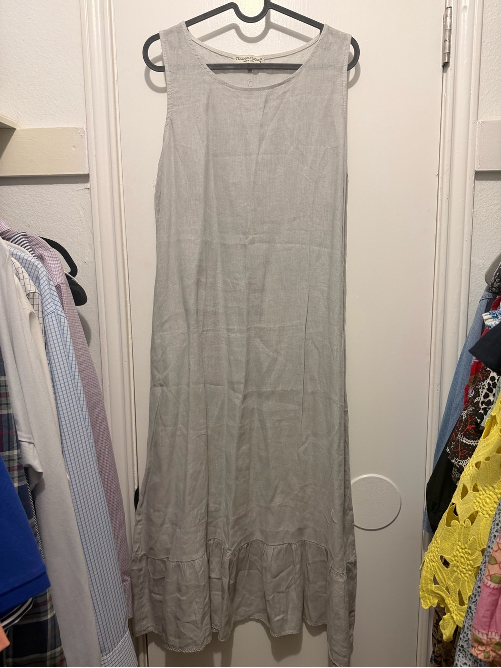 Light Gray Sleeveless Maxi Skirt — Classic A-Line Linen Blend